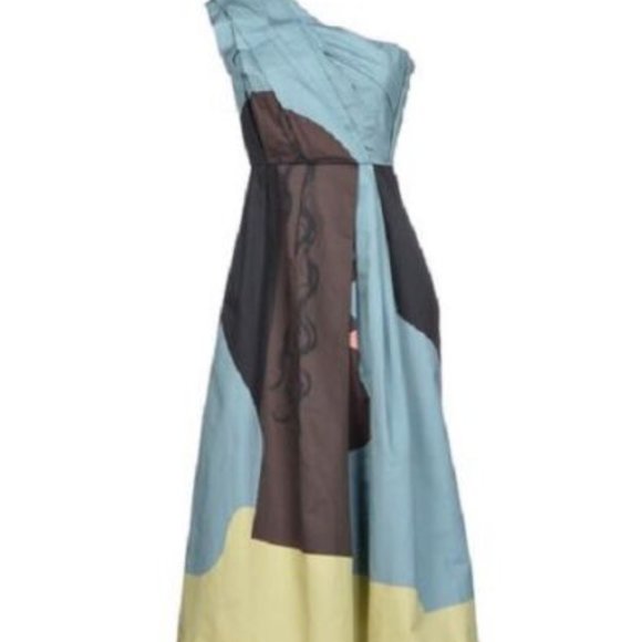 ACNE STUDIOS XS/36 Callas Blue Head One Shoulder Draped Dress Avant Garde $950